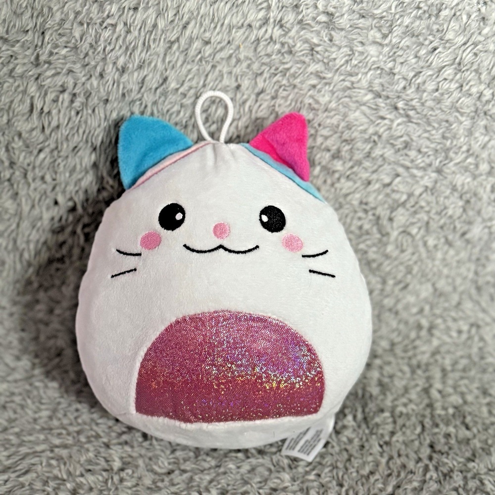 Peek-A-Boo Cat Plush Pink Glitter Belly White Kitty Stuffed Animal Toy